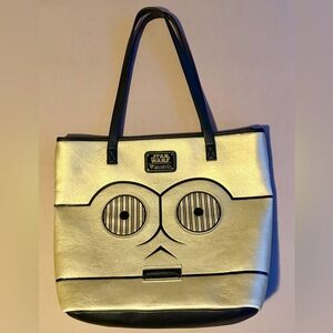 Loungefly Star Wars Gold and Black Tote Bag: R2D2 & C-3PO